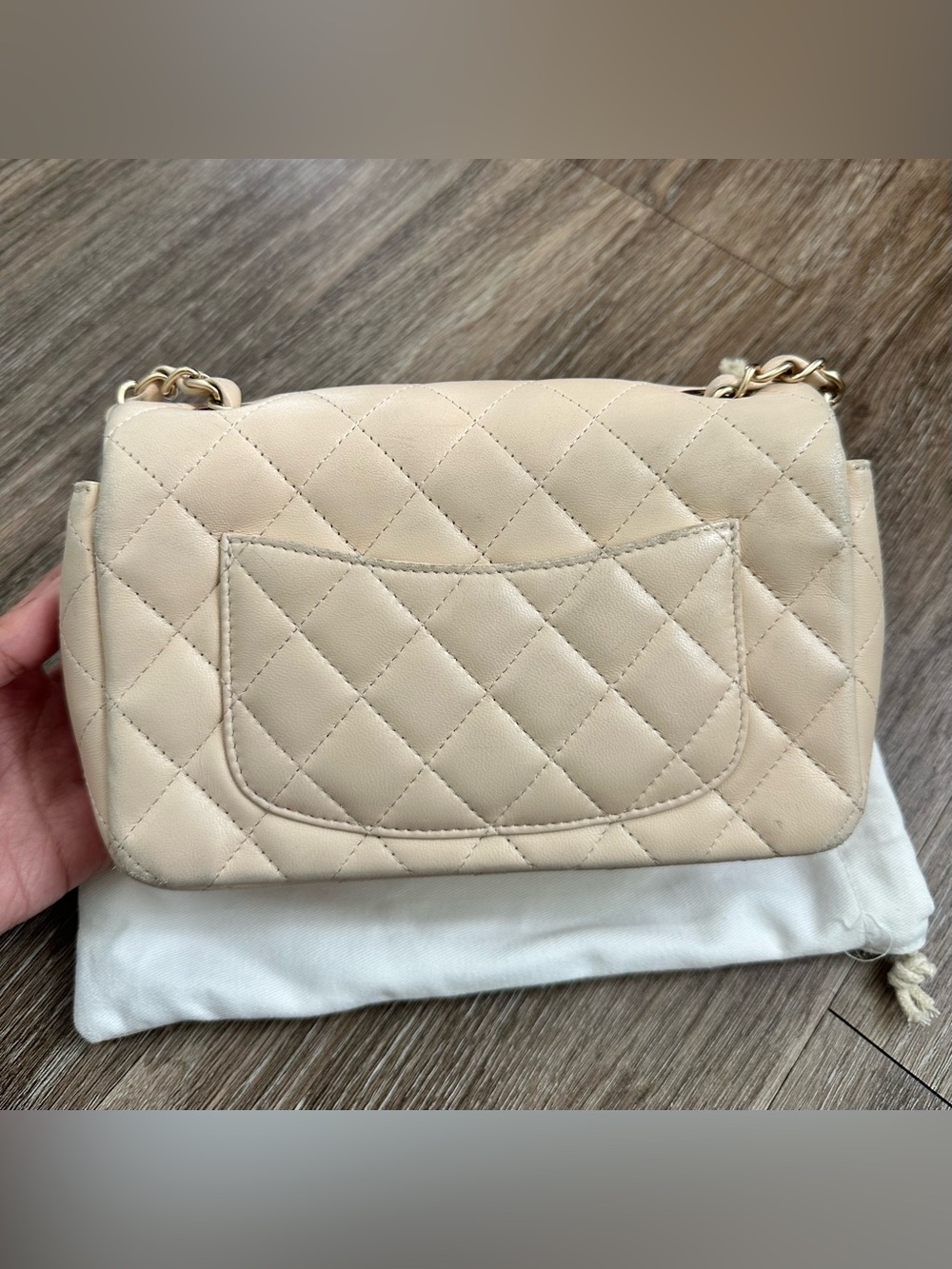 Chanel Rectangular Classic Mini Flap Bag Beige Lambskin Leather Gold Hardware - Picture 3 of 12